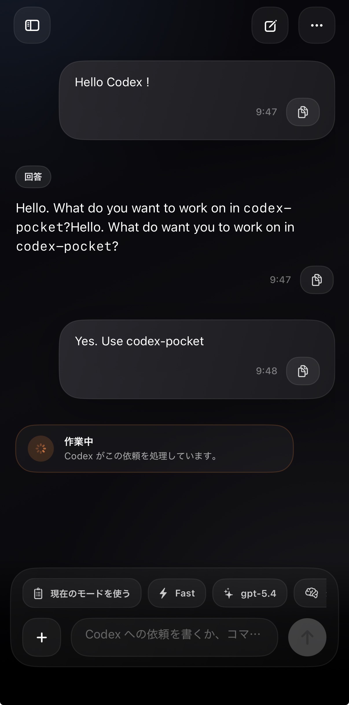 CodexPocketの実行画面