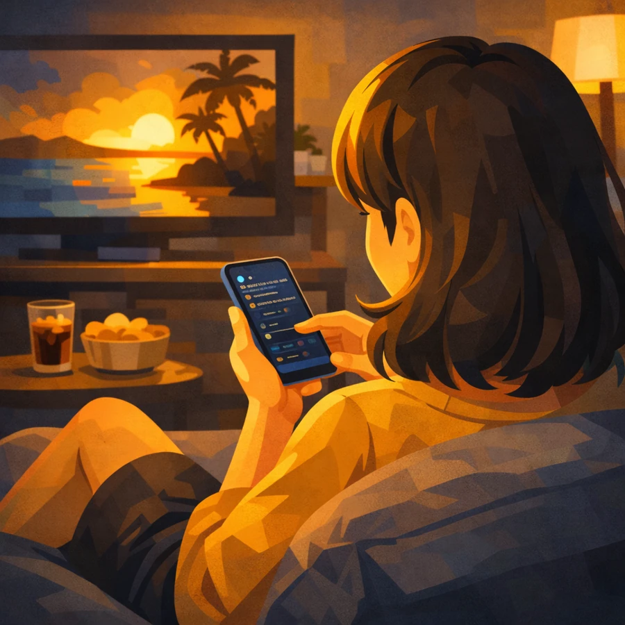 Illustration of using CodexPocket from a smartphone while relaxing